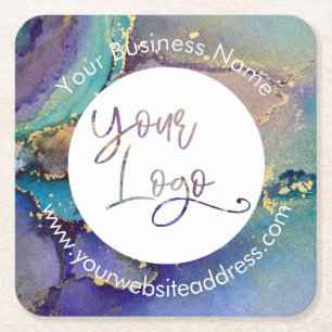 Mehrfarbige Gold Liquid Abstrakt Art Your Logo Rechteckiger Pappuntersetzer