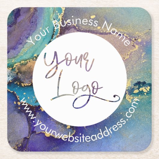 Mehrfarbige Gold Liquid Abstrakt Art Your Logo Rechteckiger Pappuntersetzer (Vorderseite)