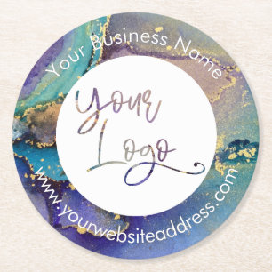 Mehrfarbige Gold Liquid Abstrakt Art Your Logo Runder Pappuntersetzer