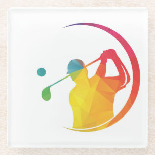 Mehrfarbige Golf Swing-Silhouette Glasuntersetzer