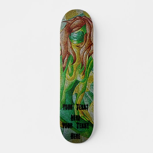 mehrfarbige grüne aufwerfendame der abstrakten skateboard (Vorne)