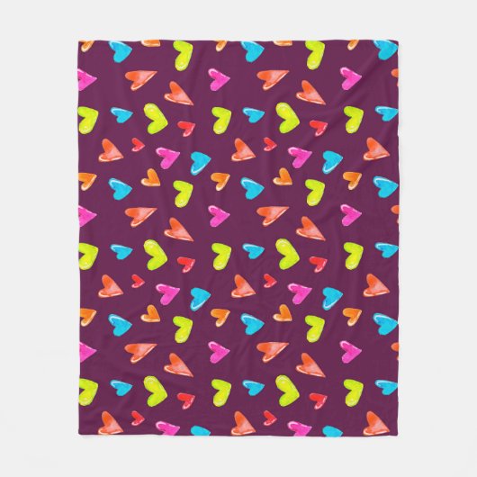 Mehrfarbige Herzen: Lila Wasserfarben-Muster. Fleecedecke (Vorderseite)