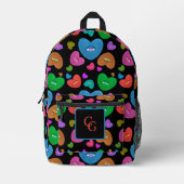 Mehrfarbige Herzklopfe mit Augapfelwangen-Liebe Bedruckter Rucksack (Vorderseite)