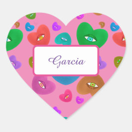 Mehrfarbige Herzklopfe mit Augapfelwangen-Liebe Herz-Aufkleber