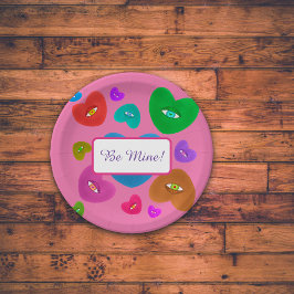 Mehrfarbige Herzklopfe mit Augapfelwangen-Liebe Pappteller