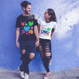 Mehrfarbige Herzklopfe mit Augapfelwangen-Liebe T-Shirt