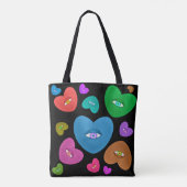 Mehrfarbige Herzklopfe mit Augapfelwangen-Liebe Tasche (Rückseite)