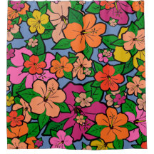 Mehrfarbige Hibiskus Blume Duschvorhang