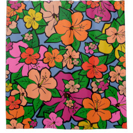 Mehrfarbige Hibiskus Blume Duschvorhang