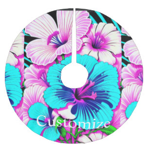Mehrfarbige Hibiskus-Blume Thunder_Cove Polyester Weihnachtsbaumdecke