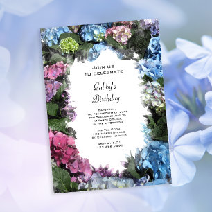 Mehrfarbige Hydrangea-Blume Geburtstagsparty Einladung