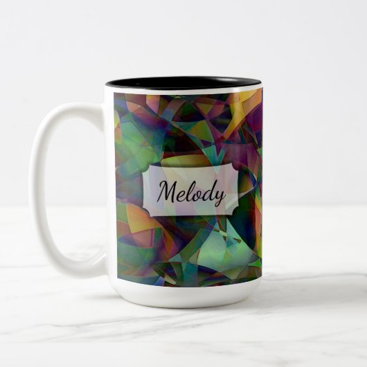 mehrfarbige, kaleidoskopische Abstrakte Kunst mit Zweifarbige Tasse (Links)
