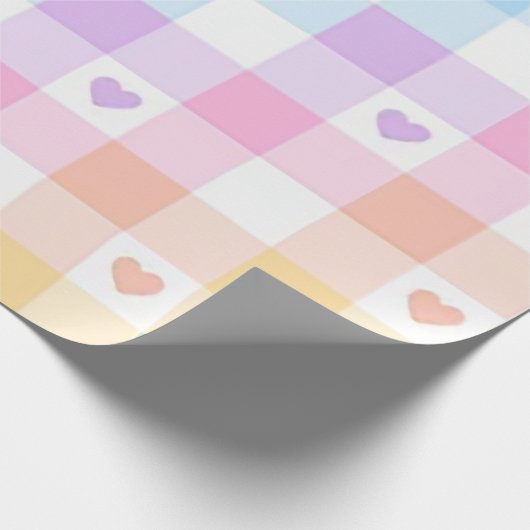 mehrfarbige Karierte Pastel Hearts Geschenkpapier (Ecke)