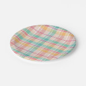 Mehrfarbige Karo-Gingham Pappteller (Schrägansicht)