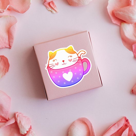 Mehrfarbige Katze in Tasse-Aufklebern Aufkleber
