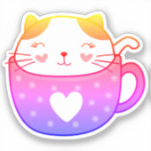 Mehrfarbige Katze in Tasse-Aufklebern Aufkleber (Vorderseite)