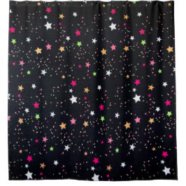 Mehrfarbige klassische Weihnachtsstars auf schwarz Duschvorhang