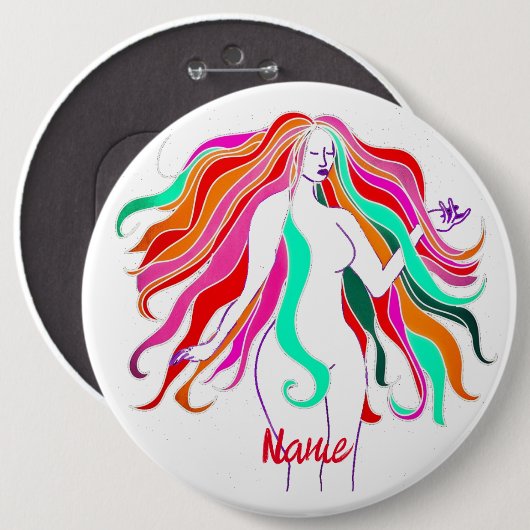 mehrfarbige Langhaargöttin Thunder_Cove Button (Vorne & Hinten)