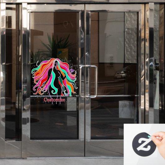 mehrfarbige Langhaargöttin Thunder_Cove Fensteraufkleber (Büro Tür)