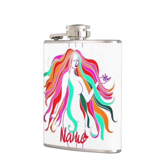 mehrfarbige Langhaargöttin Thunder_Cove Flachmann (Links)