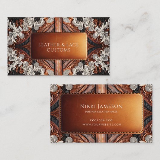 Mehrfarbige Leder und elegante Spitzen Rustikale Z Visitenkarte (Vorne/Hinten)