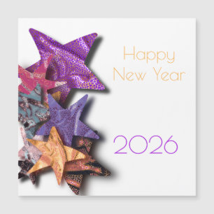 Mehrfarbige leuchtende Sterne - Frohes Neues Jahr  Magnetkarte