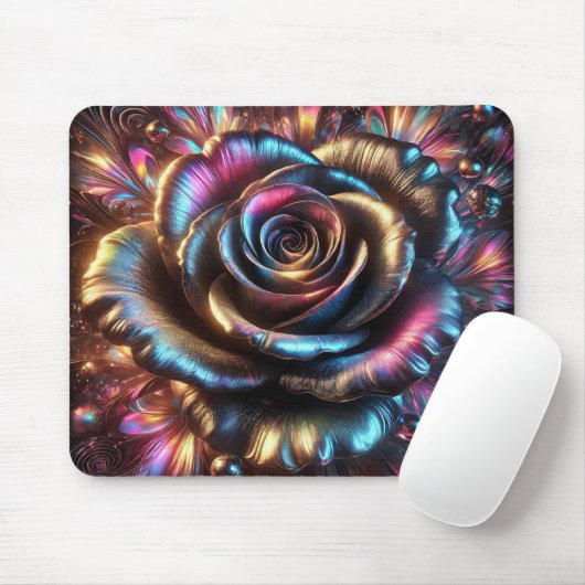 Mehrfarbige Metallische Rose mit dynamischen Schnö Mousepad (Mit Mouse)