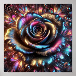 Mehrfarbige Metallische Rose mit dynamischen Schnö Poster