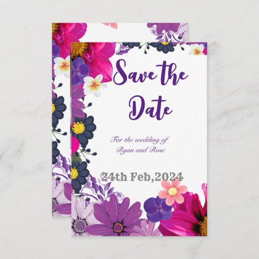 Mehrfarbige minimalistische, blumengeschmückte Sav Save The Date (Vorne/Hinten)