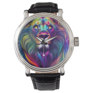 Mehrfarbige moderne digitale Kunst - Majestic Lion Armbanduhr