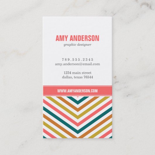 Mehrfarbige, moderne Zickzack Streifen Visitenkarte (Vorderseite)