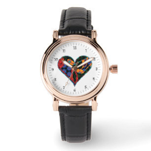 Mehrfarbige Noten-Herzmuster Armbanduhr