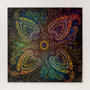 Mehrfarbige Paisley auf schwarzem Hintergrund Puzzle