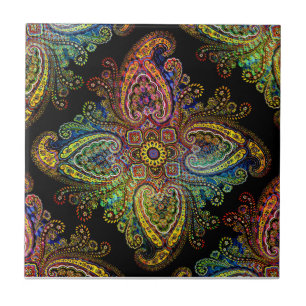 Mehrfarbige Paisley-Muster auf Schwarz Fliese