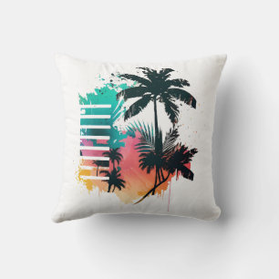 mehrfarbige Palme im Retrostil, handgezeichnet Kissen