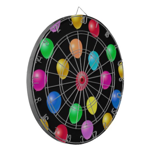 Mehrfarbige Party-Balloons auf Schwarz Dartscheibe (Vorderseite Links)