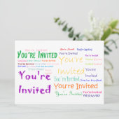 mehrfarbige Party Einladung "You re Invited" (Stehend Vorderseite)