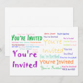 mehrfarbige Party Einladung "You re Invited" (Vorne/Hinten)