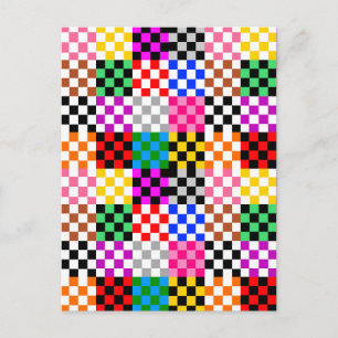 Mehrfarbige Patchwork-Karomuster-Design Postkarte