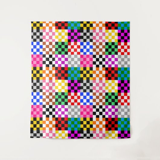 Mehrfarbige Patchwork-Karomuster-Design Wandteppich (Vorderseite)