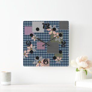 Mehrfarbige Patchwork-Retro-Muster im Landhausstil Quadratische Wanduhr