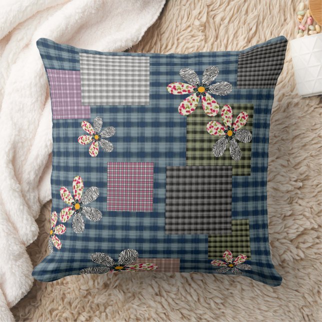 Mehrfarbige Patchwork-Retro-Muster im rustikalen S Kissen (Decke)