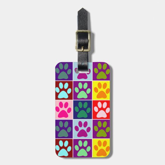 Mehrfarbige Paw-Prints Gepäckanhänger (Vorderseite vertikal)