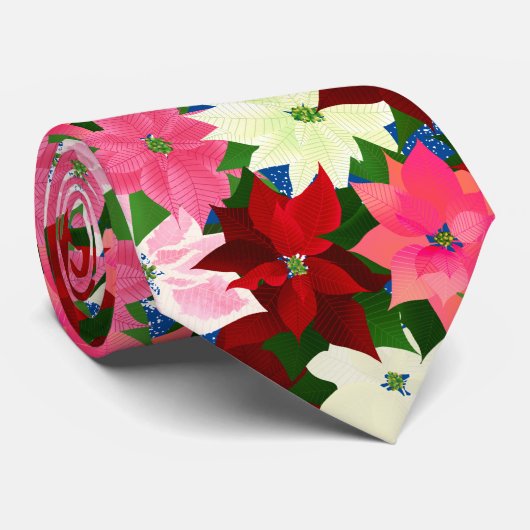 Mehrfarbige Poinsettia Weihnachten Krawatte (Gerollt)