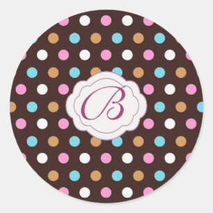 Mehrfarbige Polka-Dot-Monogram-Geschenketikett Runder Aufkleber
