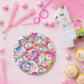 mehrfarbige Polka-Punkte, Kreise auf weiß Pappteller (Party)