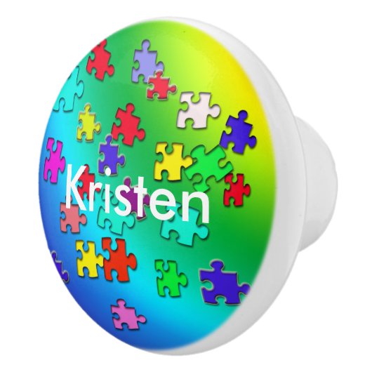 Mehrfarbige Puzzlestücke Keramikknauf (Rechts)