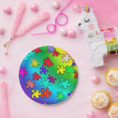 Mehrfarbige Puzzlestücke Pappteller (Party)