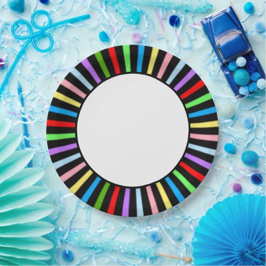 Mehrfarbige Rays auf dem Schwarz-Weiß-Party Pappteller (Party)