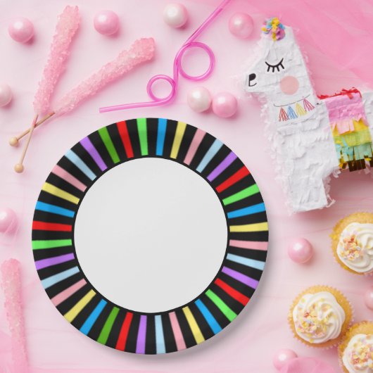Mehrfarbige Rays auf dem Schwarz-Weiß-Party Pappteller (Party)